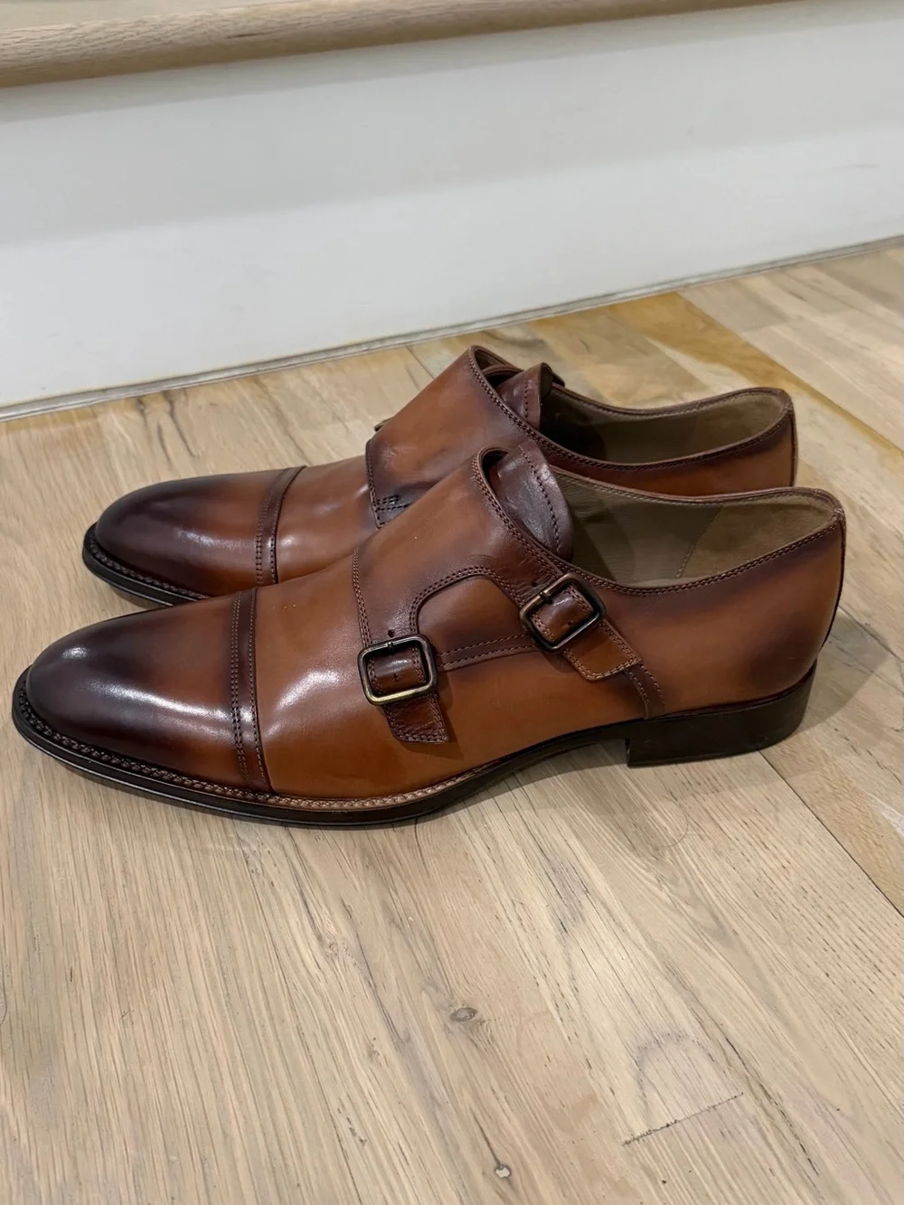 Vero Cuoio Tan Brown Double Monk Strap Leather Shoes